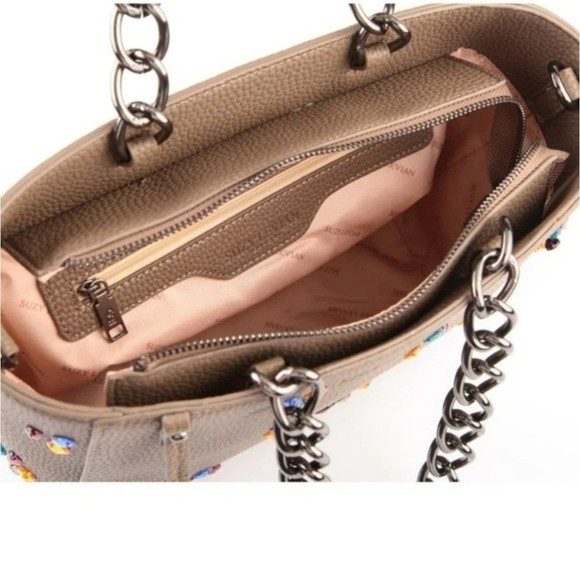 Suzy Levian Pebbled Faux Leather Rhinestone Satchel Handbag NWTs 2 COLOR OPTIONS - Picture 7 of 8